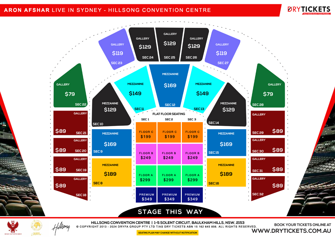 Aron Afshar Live In Sydney OLD Seating Map