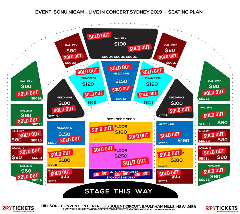 Sonu Nigam Live In Concert Sydney with Full Band 2019 Seating Map