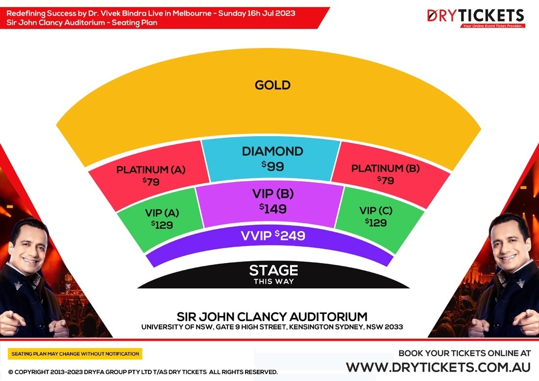 Redefining Success by Dr. Vivek Bindra Live In Sydney 2023 Seating Map