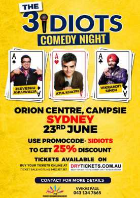 The 3 Idiots Comedy Night In Sydney