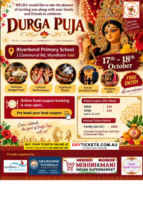 Durga Puja In Melbourne - 17th Oct 2026 - Food Coupon