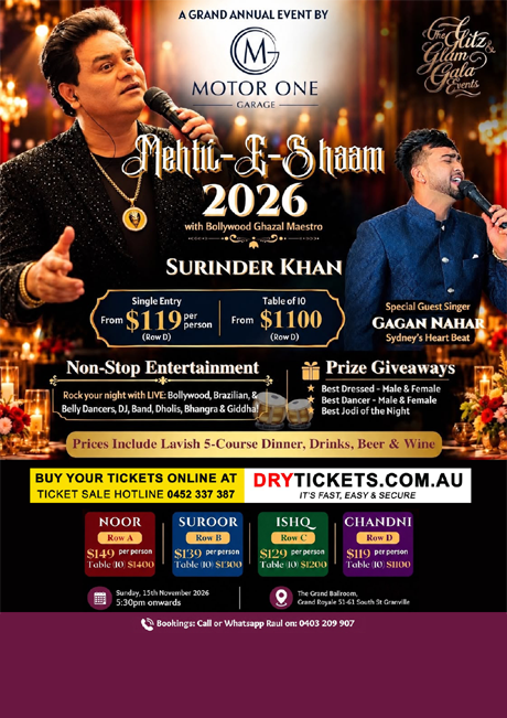 Mehfi-E-Shaam 2026 with Bollywood Ghazal Maestro - SURINDER KHAN In Sydney