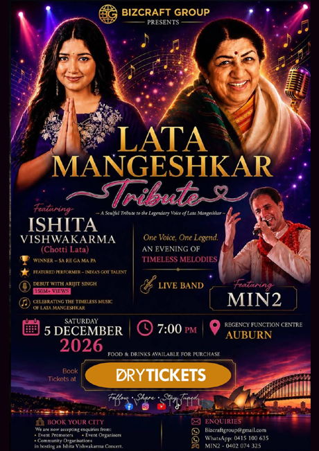 Lata Mangeshkar Tribute Ft. Ishita Vishwakarma & Min2 In Sydney 2026