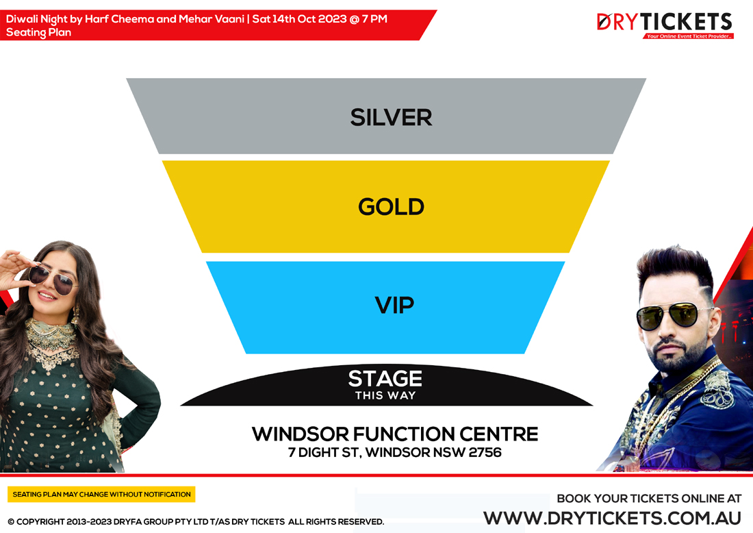 Diwali Night by Harf Cheema and Mehar Vaani - Sydney Seating Map