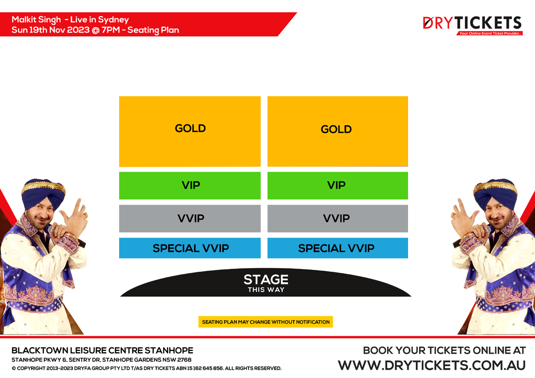 Malkit Singh Live In Sydney Seating Map