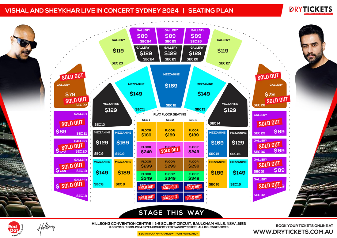 Vishal and Sheykhar Live In Concert Sydney 2024 Seating Map