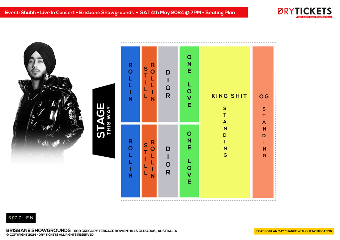 SHUBH Live In Brisbane Seating Map