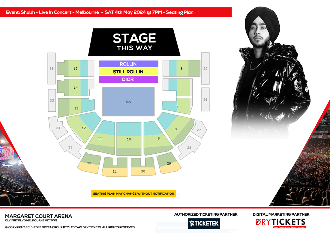 SHUBH Live Concert In Melbourne Seating Map