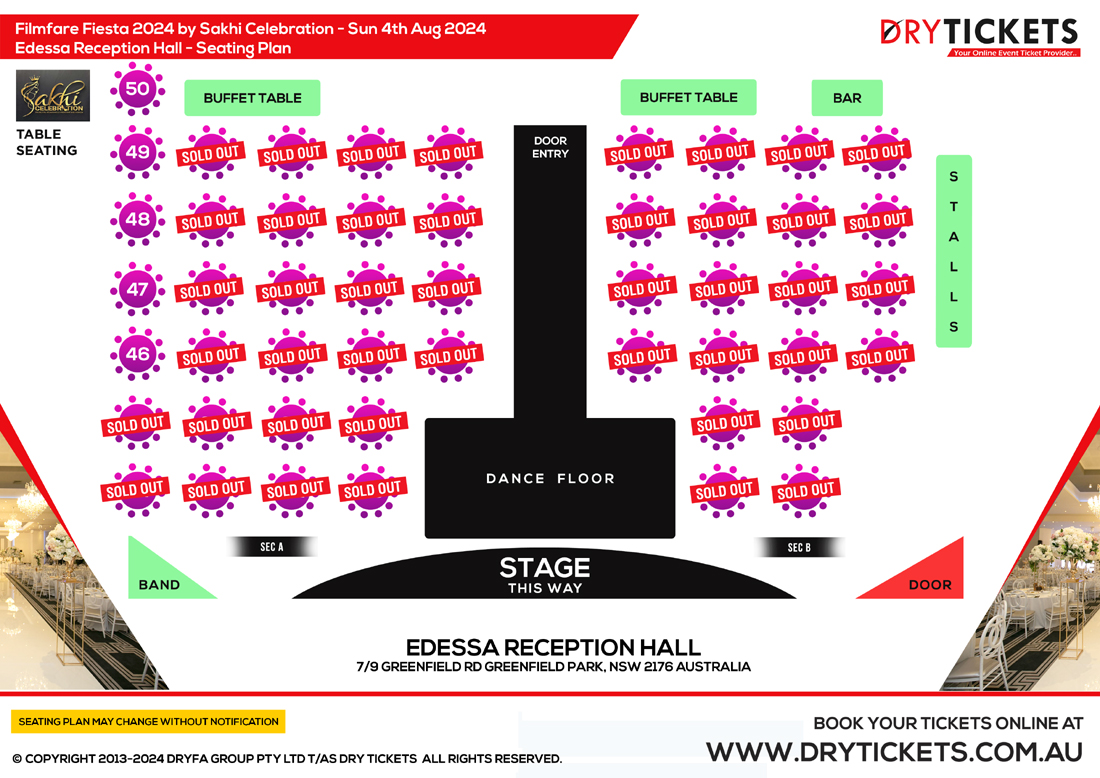 Filmfare Fiesta 2024 by Sakhi Celebration (Sydney) Seating Map