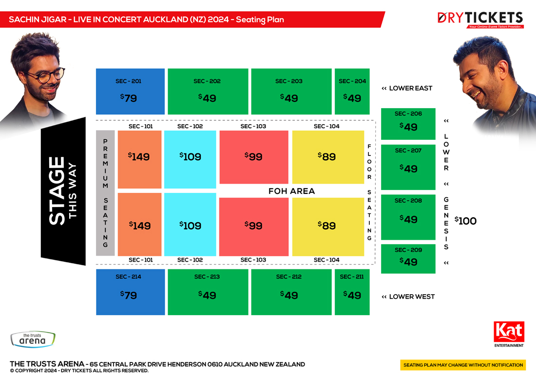 Sachin-Jigar Live In Concert Auckland (NZ) 2024 Seating Map