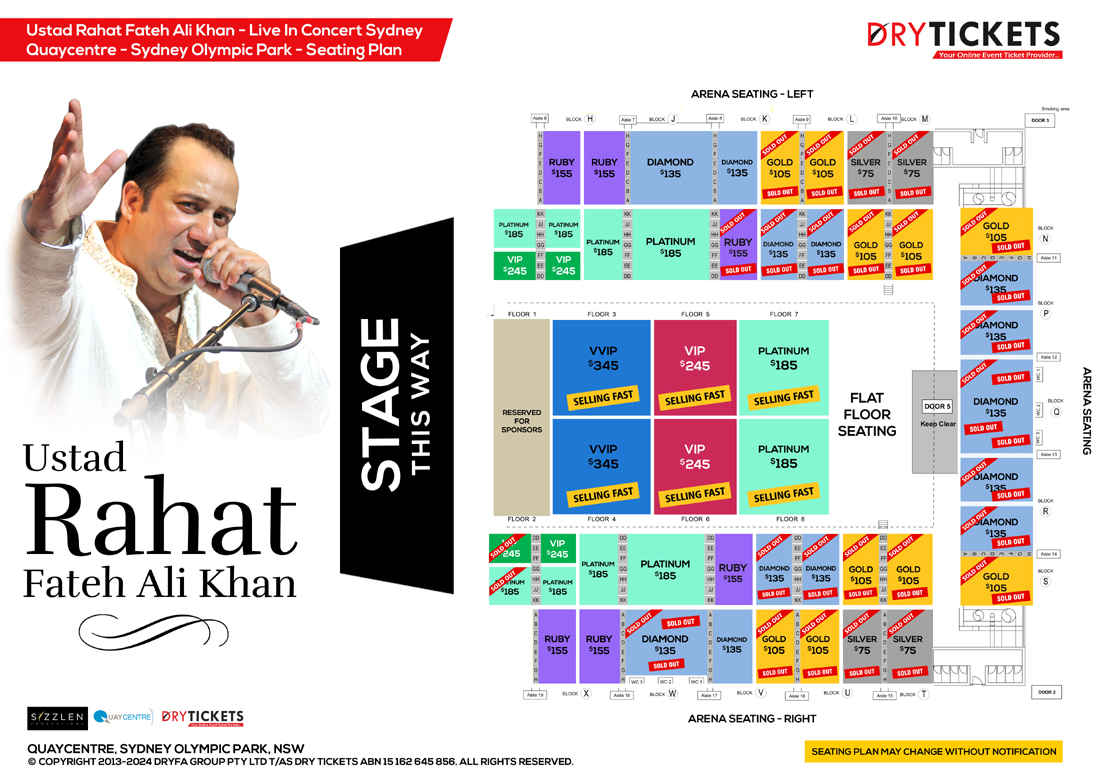 The Legacy of KHANS - Ustad Rahat Fateh Ali Khan Live In Concert Sydney Seating Map