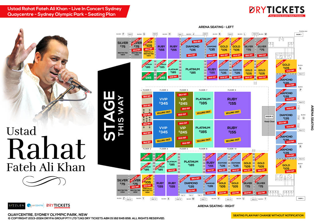 The Legacy of KHANS - Ustad Rahat Fateh Ali Khan Live In Concert Sydney Seating Map