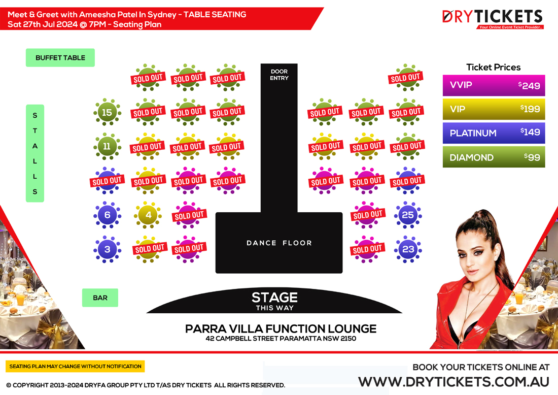 Meet & Greet with Ameesha Patel In Sydney Seating Map