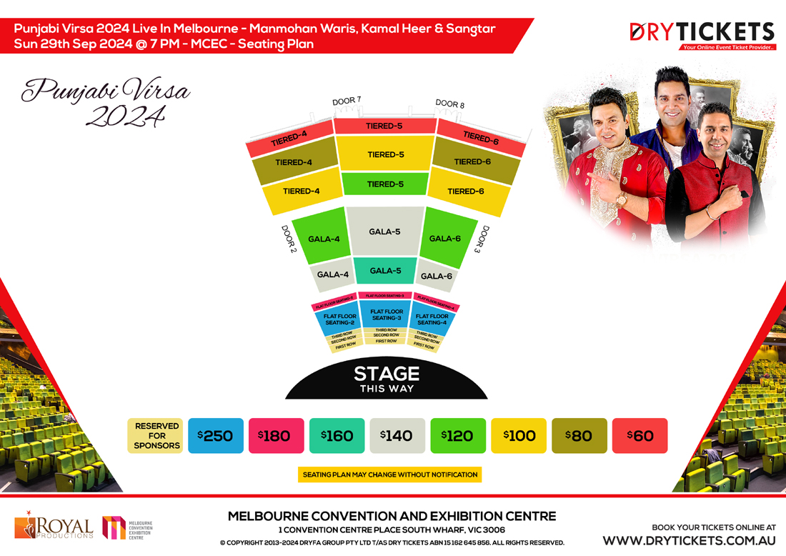 Punjabi Virsa 2024 Live In Concert Melbourne - Manmohan Waris, Kamal Heer & Sangtar Seating Map