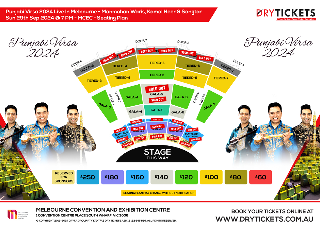 Punjabi Virsa 2024 Live In Concert Melbourne - Manmohan Waris, Kamal Heer & Sangtar Seating Map