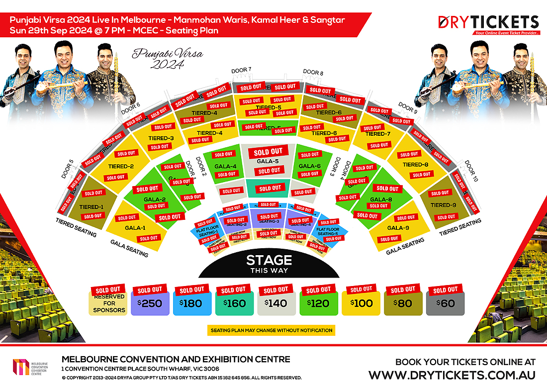 Punjabi Virsa 2024 Live In Concert Melbourne - Manmohan Waris, Kamal Heer & Sangtar Seating Map