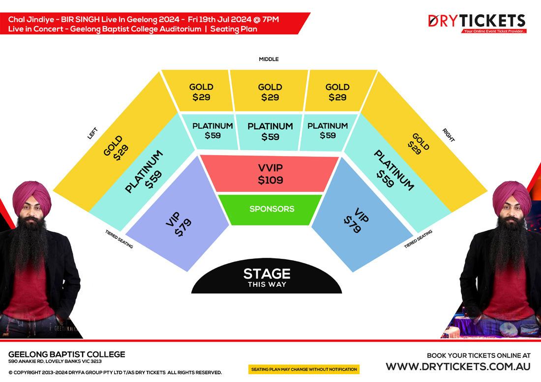 Chal Jindiye - BIR SINGH Live In Geelong 2024 Seating Map