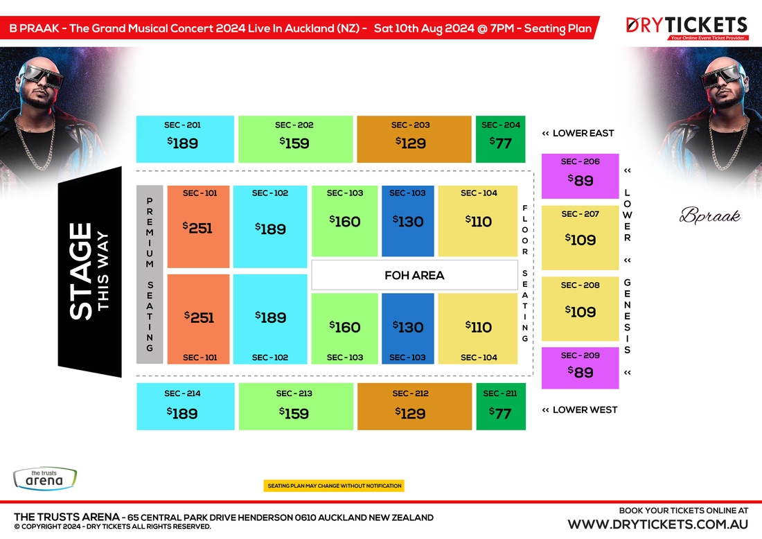 B PRAAK - The Grand Musical Concert 2024 Live In Auckland (NZ) Seating Map