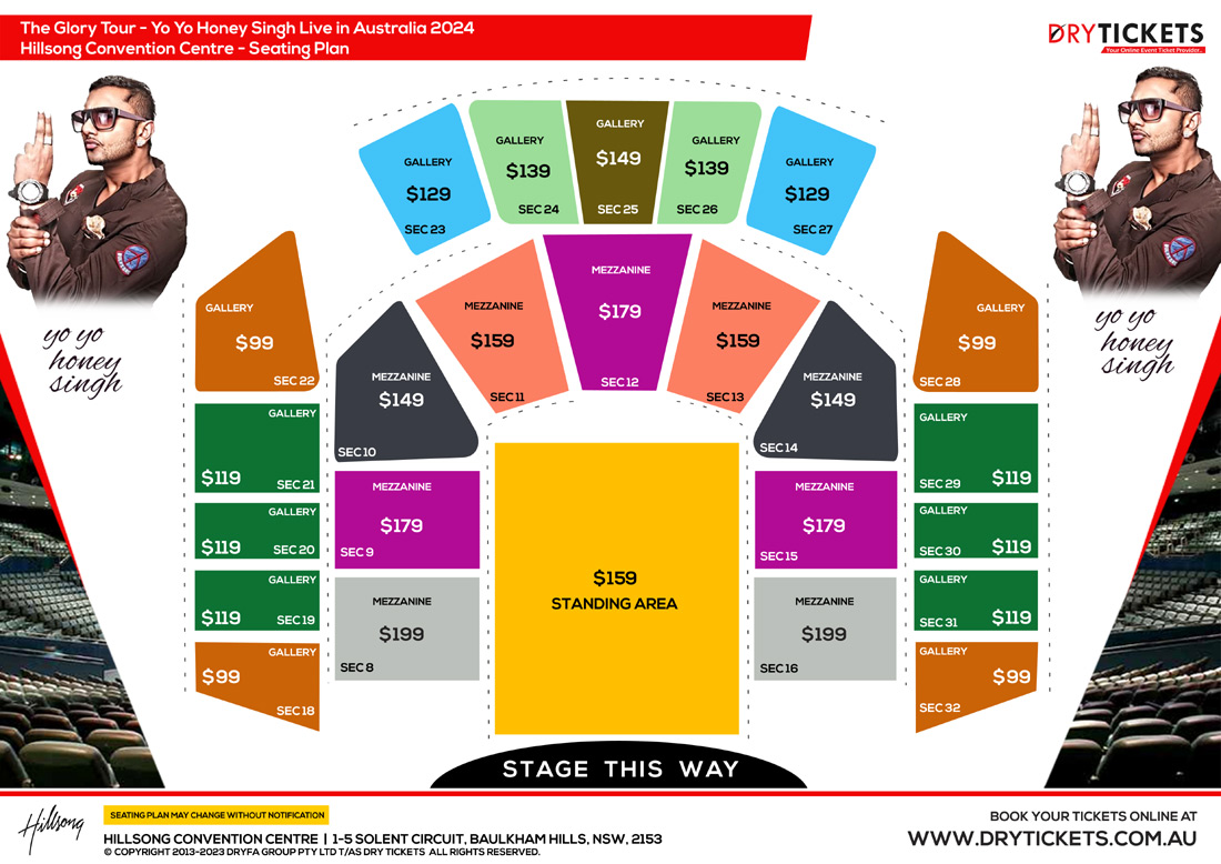 The Glory Tour - Yo Yo Honey Singh Live In Sydney 2024 Seating Map