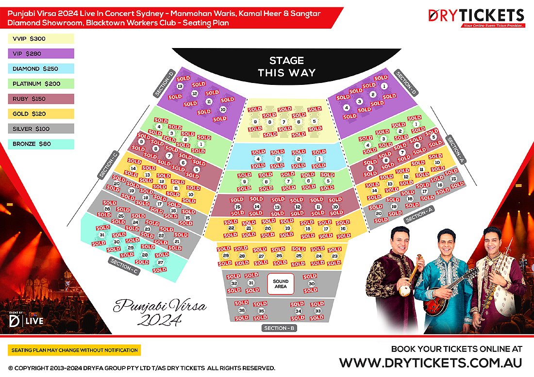 Punjabi Virsa 2024 Live In Concert Sydney - Manmohan Waris, Kamal Heer & Sangtar Seating Map