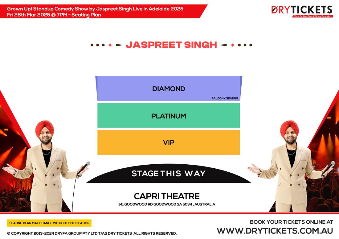 Grown Up! Standup Comedy Show by Jaspreet Singh Live in Adelaide 2025 Seating Map