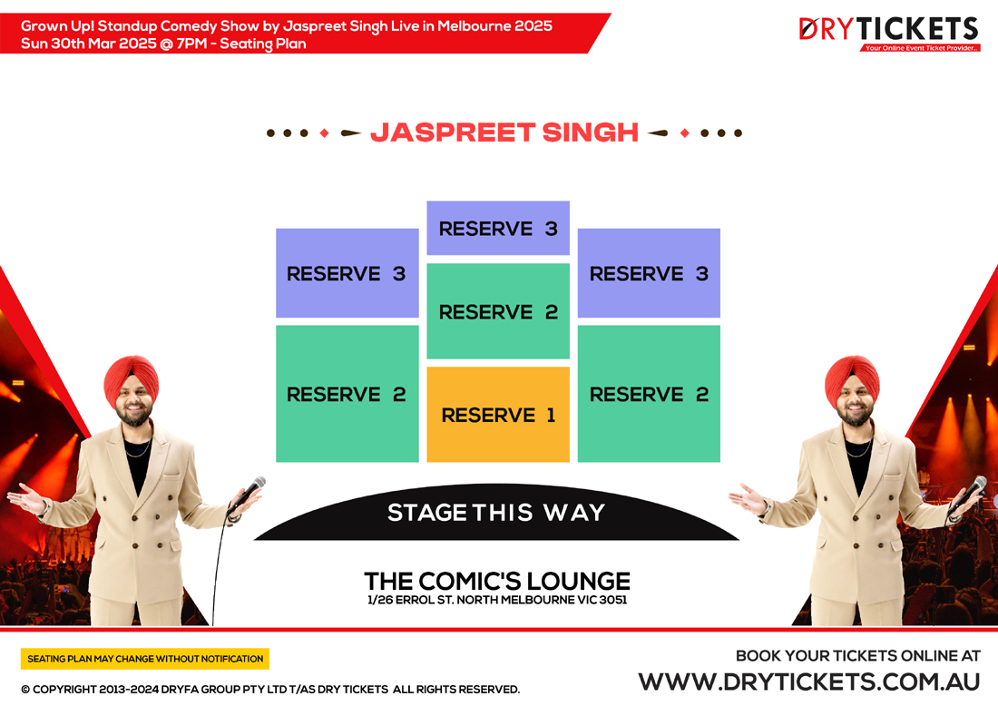 Grown Up! Standup Comedy Show by Jaspreet Singh Live in Melbourne 2025 Seating Map