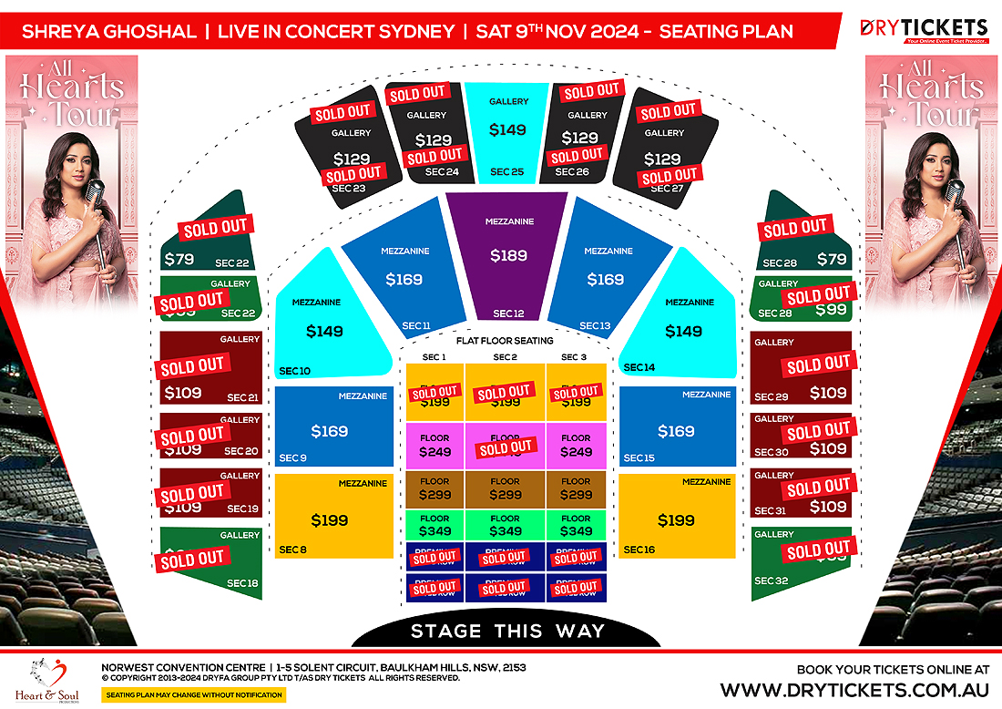 Shreya Ghoshal Live In Concert Sydney 2024 Seating Map