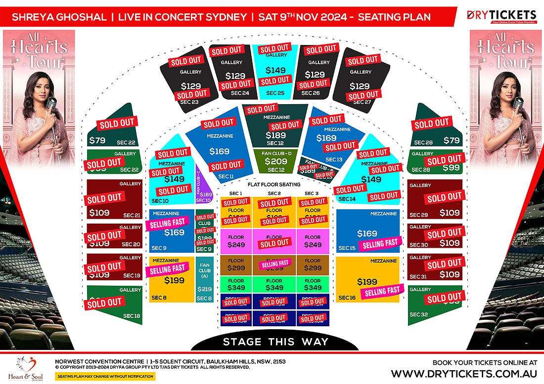 Shreya Ghoshal Live In Concert Sydney 2024 Seating Map