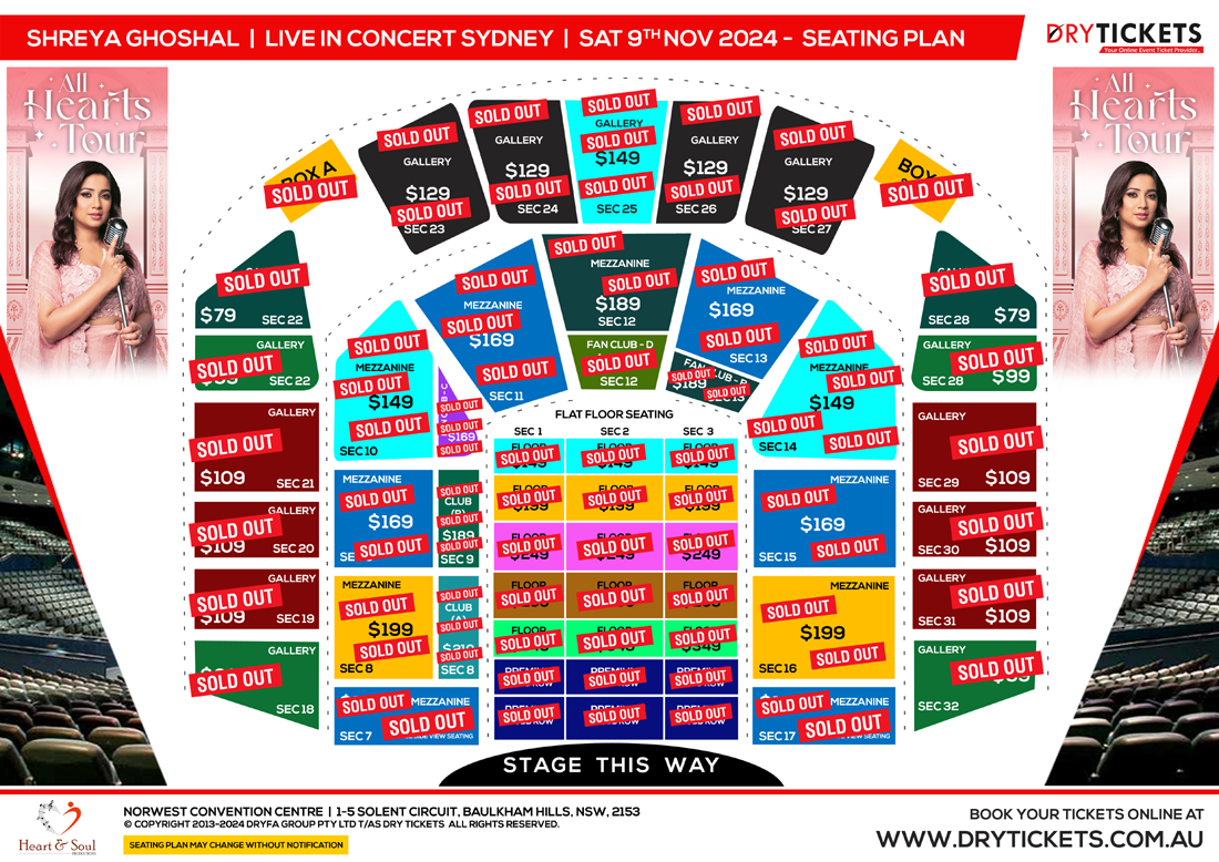 Shreya Ghoshal Live In Concert Sydney 2024 Seating Map