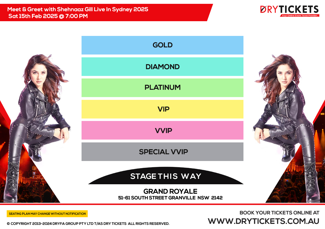 Meet & Greet with Shehnaaz Gill Live In Sydney 2025 Seating Map