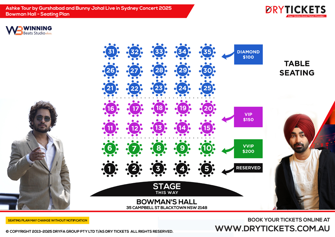 Ashke Tour by Gurshabad and Bunny Johal Live in Sydney Concert 2025 Seating Map