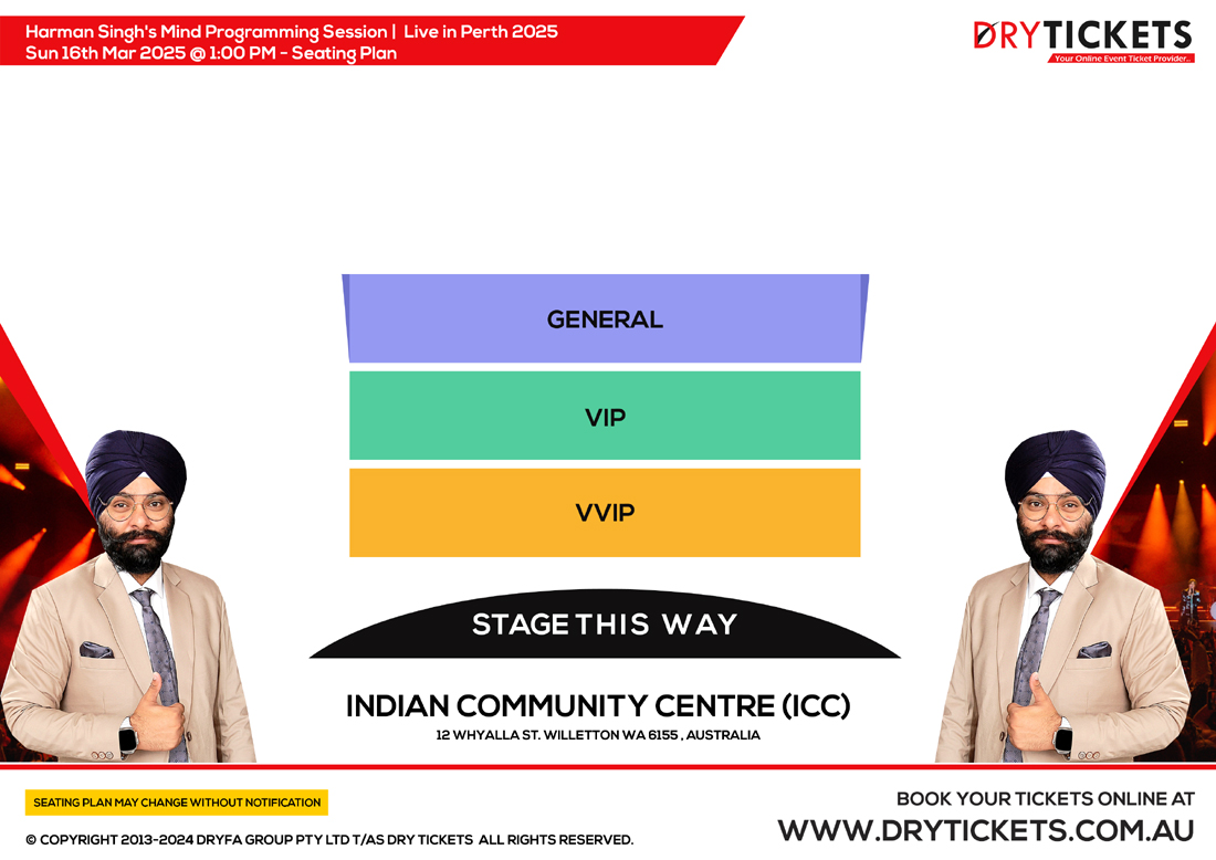 Harman Singh's Mind Programming Session - Perth Seating Map