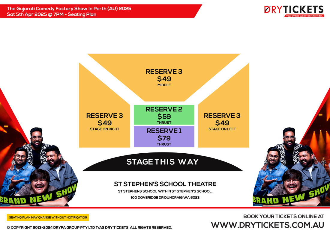 The Gujarati Comedy Factory Show In Perth (AU) 2025 Seating Map