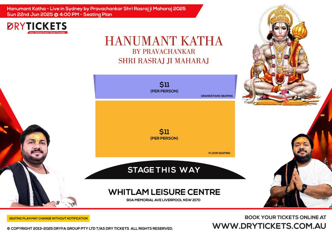 Hanumant Katha - Live in Sydney by Pravachankar Shri Rasraj ji Maharaj 2025 Seating Map