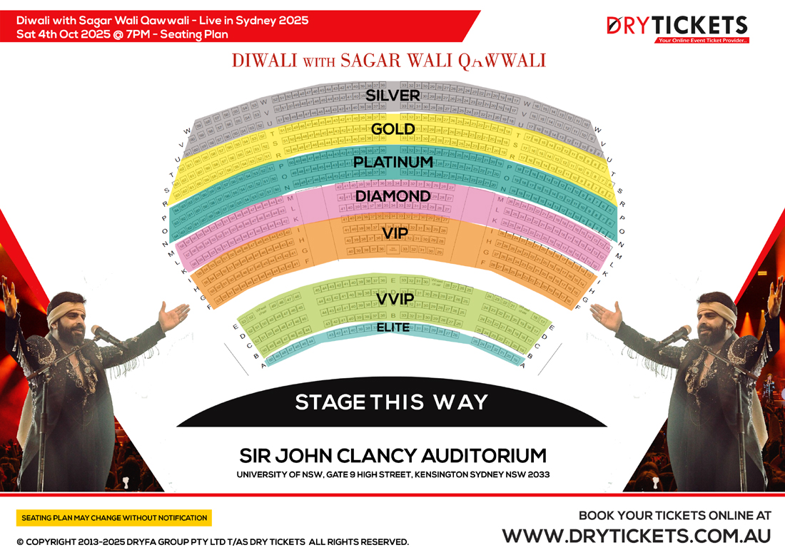 Diwali with Sagar Wali Qawwali Live In Sydney 2025 Seating Map