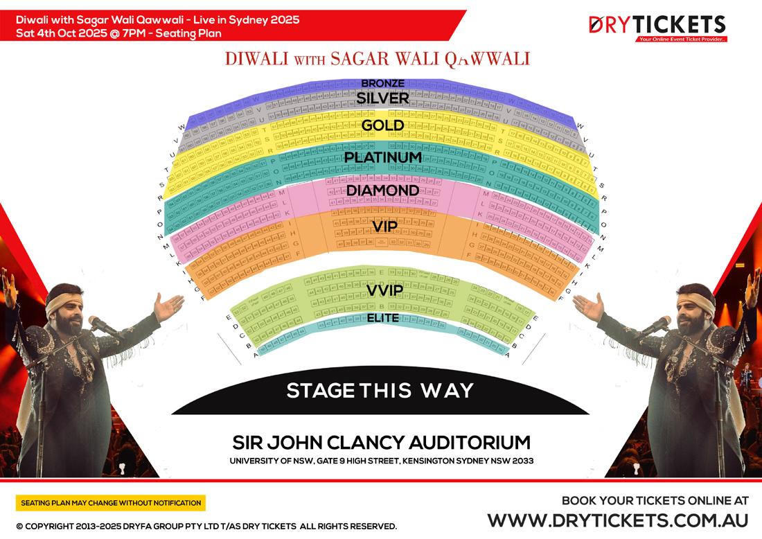 Diwali with Sagar Wali Qawwali Live In Sydney 2025 Seating Map