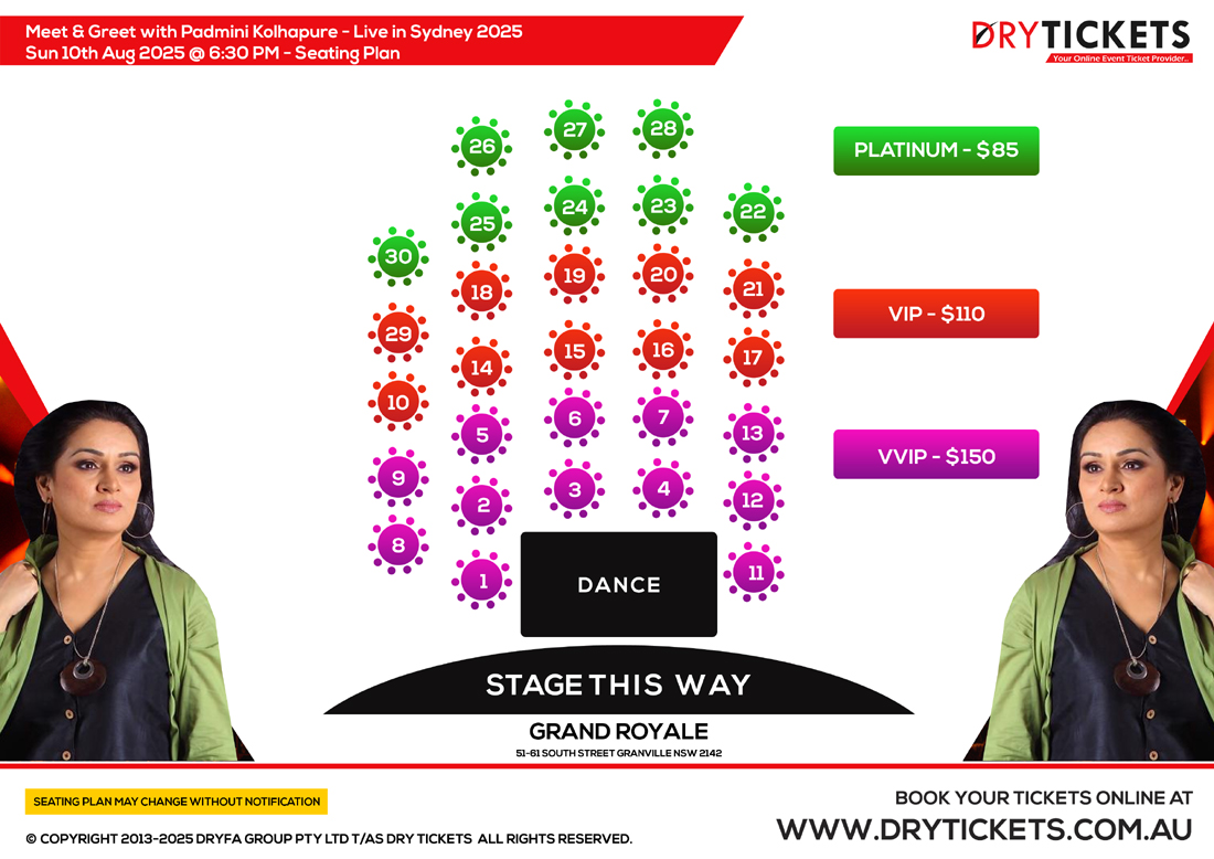 Meet & Greet with Padmini Kolhapure - Live In Sydney 2025 Seating Map