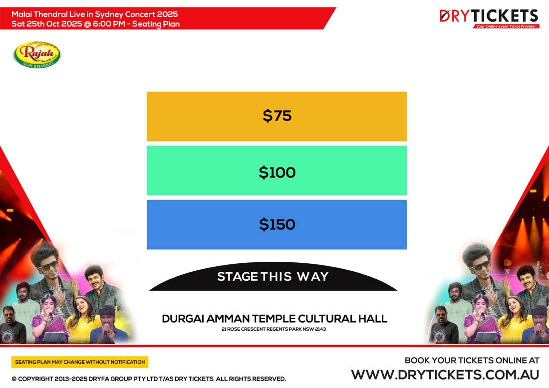 Malai Thendral Live In Sydney Concert 2025 Seating Map