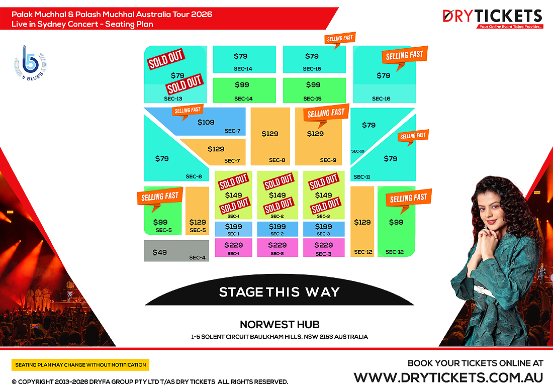 Palak Muchhal Live In Sydney 2026 - The Grand Musical Concert Seating Map