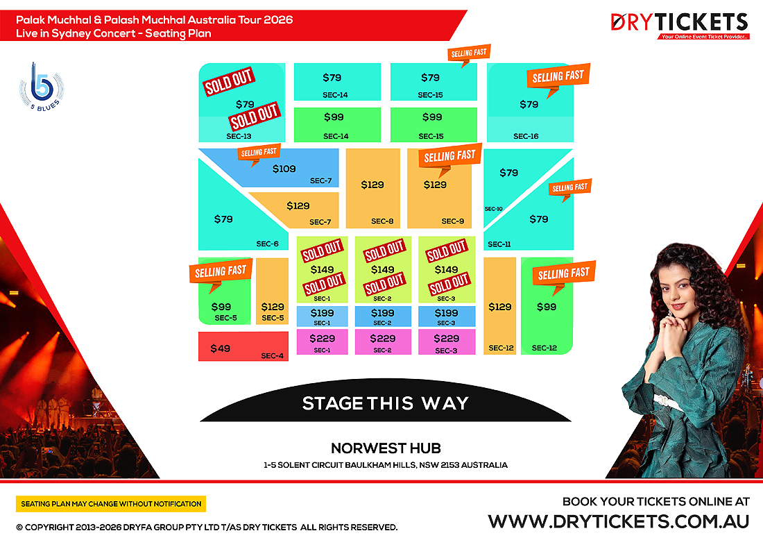 Palak Muchhal Live In Sydney 2026 - The Grand Musical Concert Seating Map