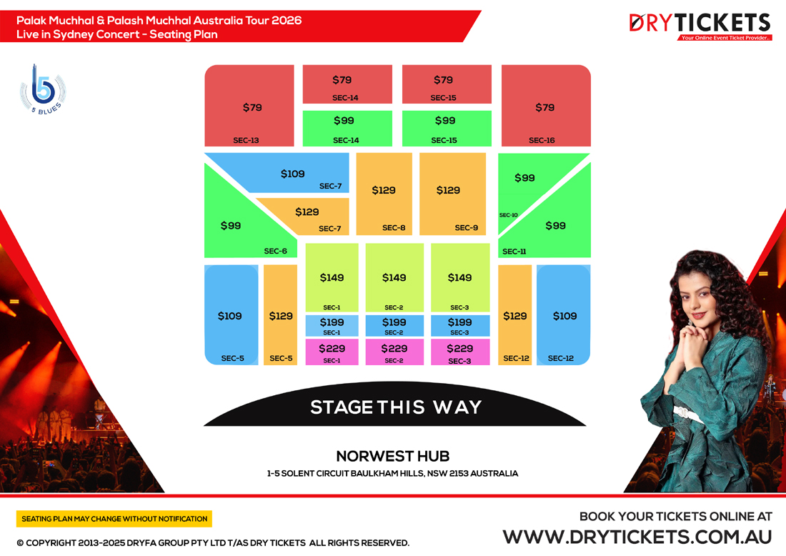 Palak Muchhal Live In Sydney 2026 - The Grand Musical Concert Seating Map