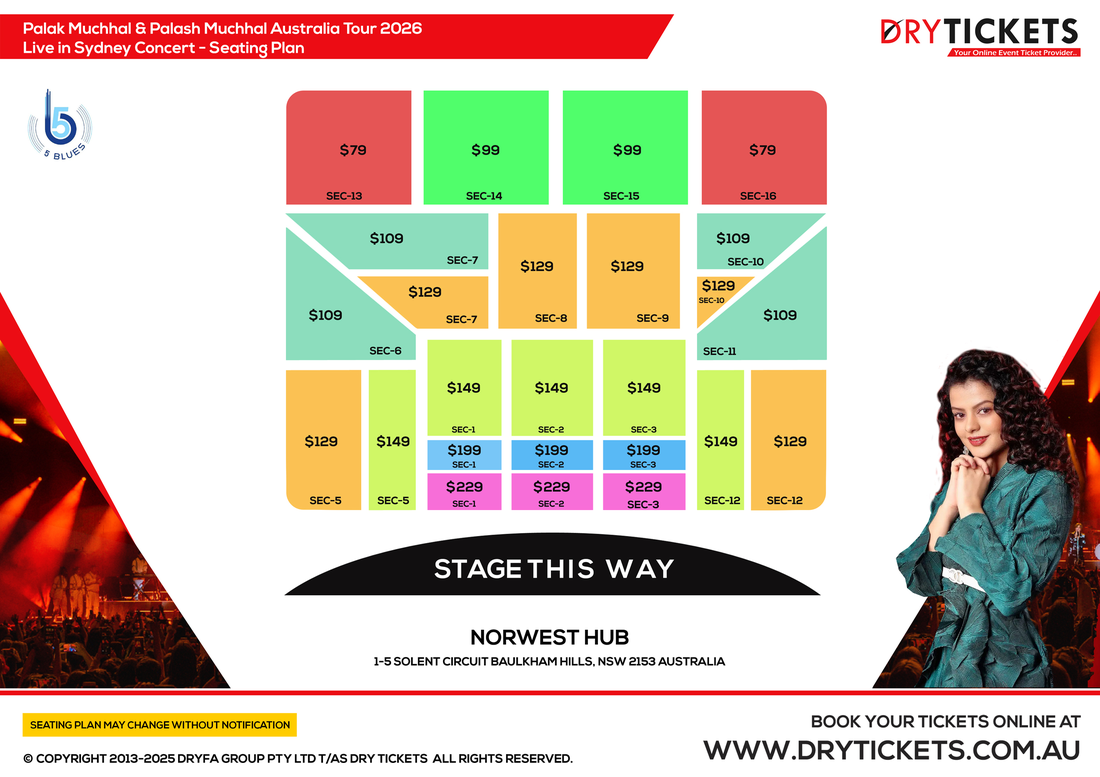 Palak Muchhal & Palash Muchhal Live In Grand Musical Concert In Sydney 2026 Seating Map