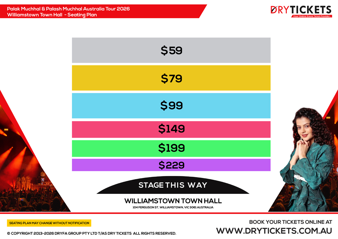 Palak Muchhal Live In Melbourne 2026 - The Grand Musical Concert Seating Map