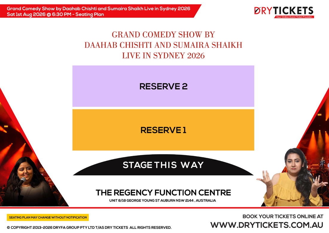 Grand Comedy Show by Daahab Chishti and Sumaira Shaikh Live in Sydney 2026 Seating Map