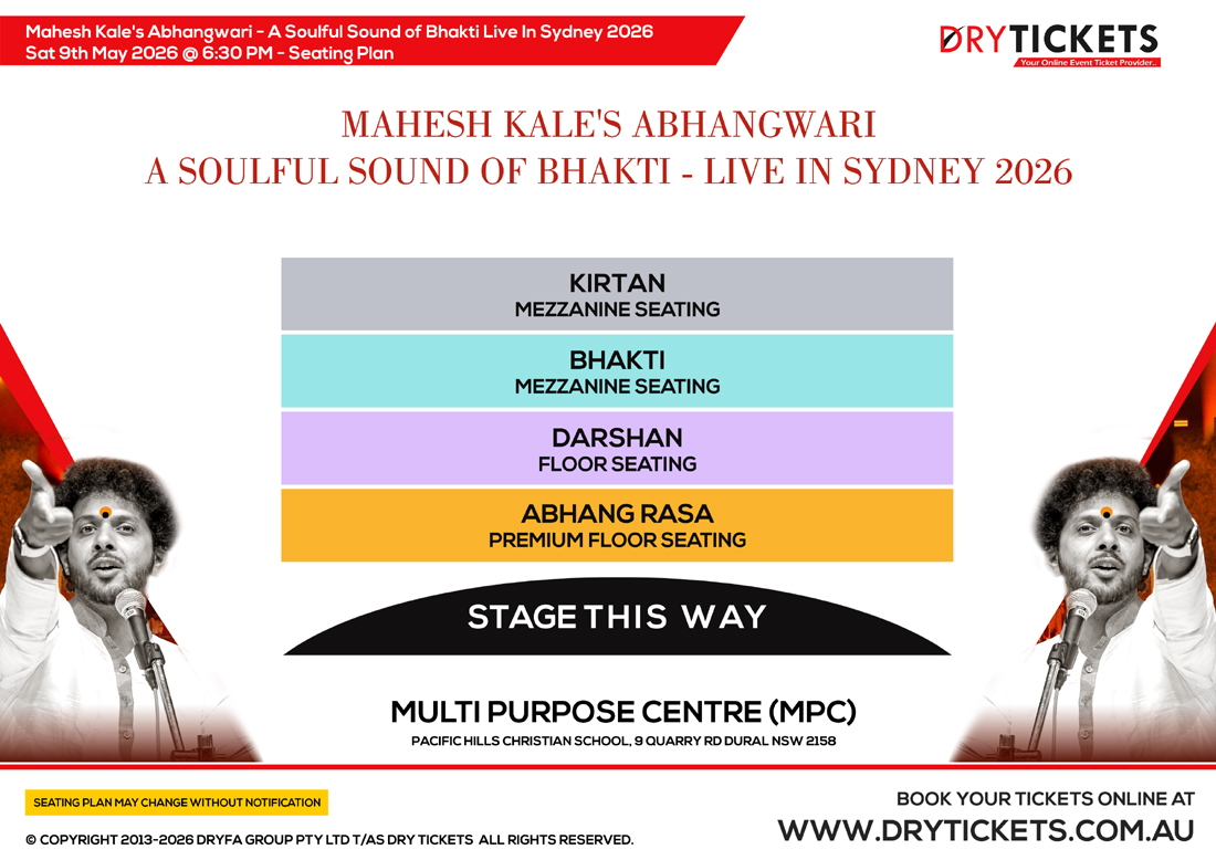 Mahesh Kale's Abhangwari - A Soulful Sound of Bhakti Live In Sydney 2026 Seating Map