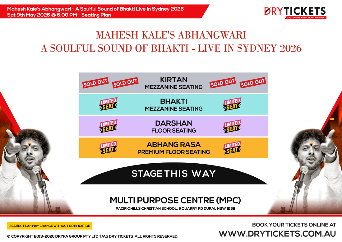 Mahesh Kale's Abhangwari - A Soulful Sound of Bhakti Live In Sydney 2026 Seating Map