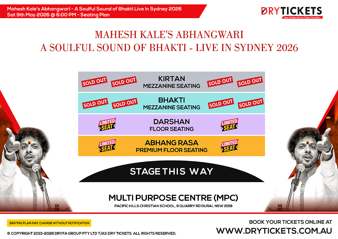 Mahesh Kale's Abhangwari - A Soulful Sound of Bhakti Live In Sydney 2026 Seating Map