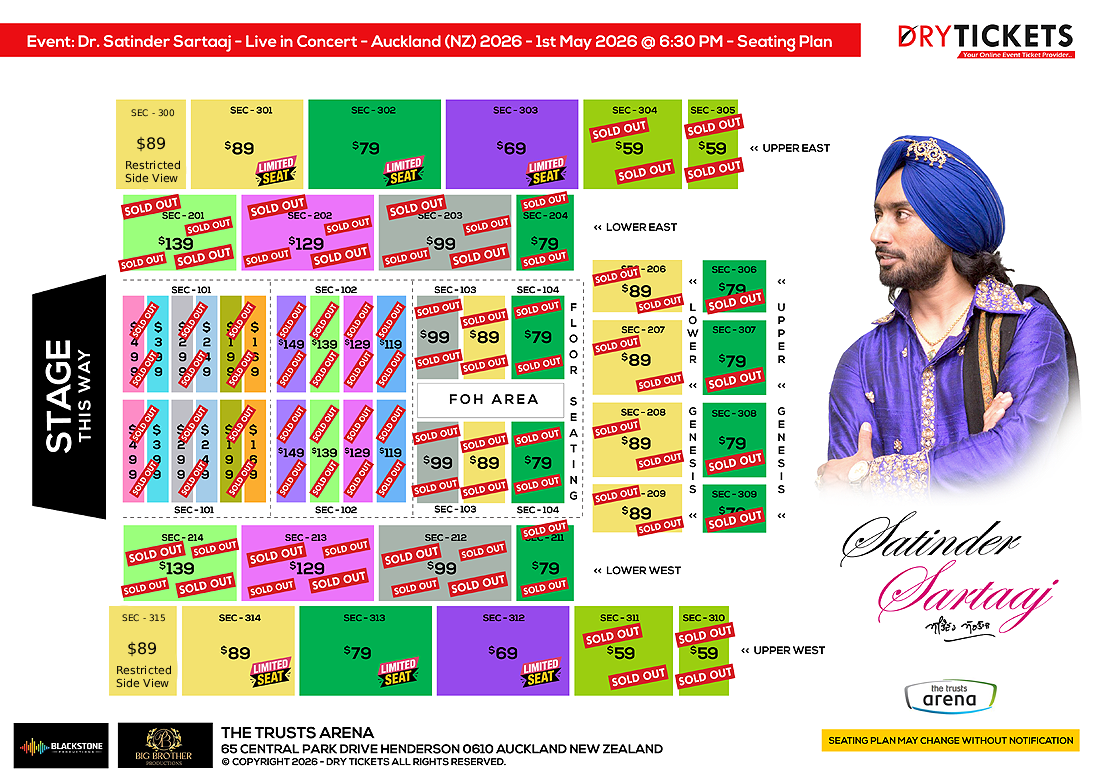 Dr. Satinder Sartaaj - Live In Concert - The Heritage Tour - Auckland (NZ) 2026 Seating Map