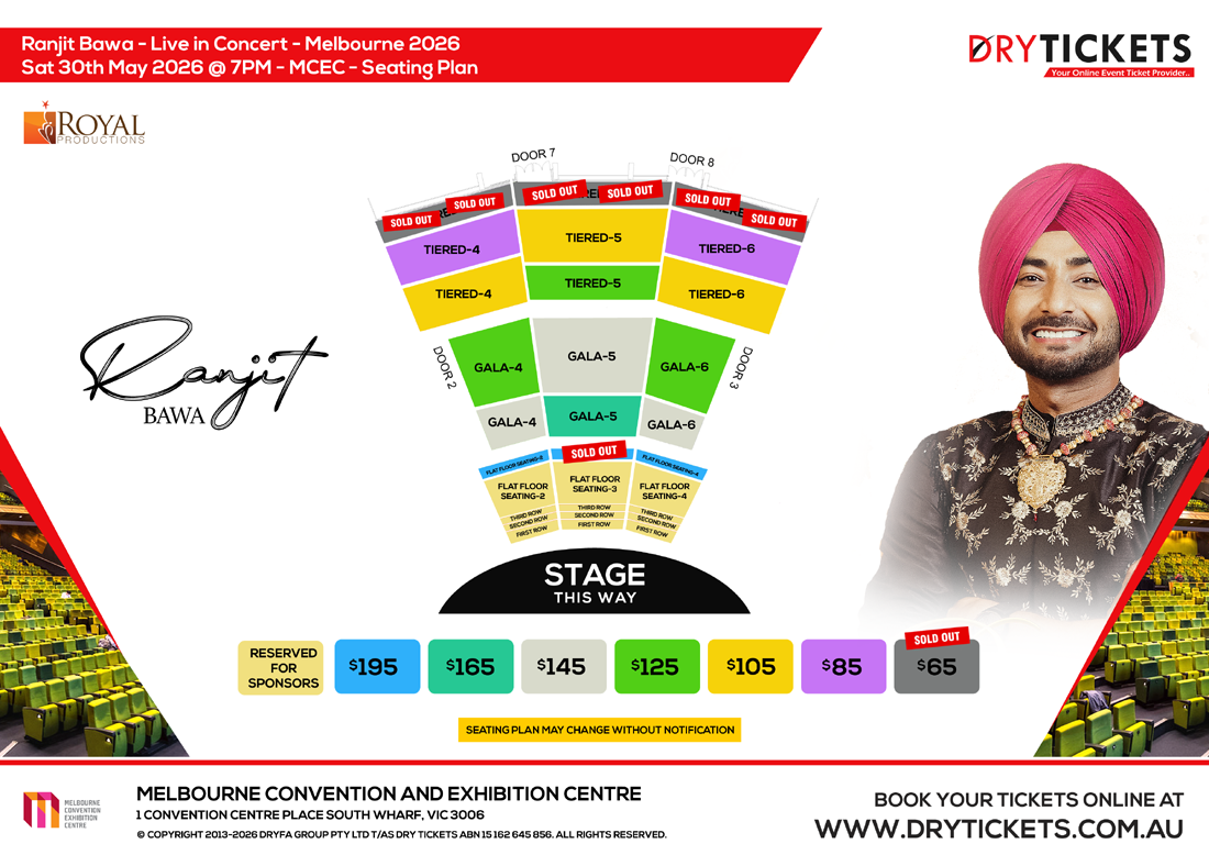 Ranjit Bawa Live In Melbourne 2026 Seating Map
