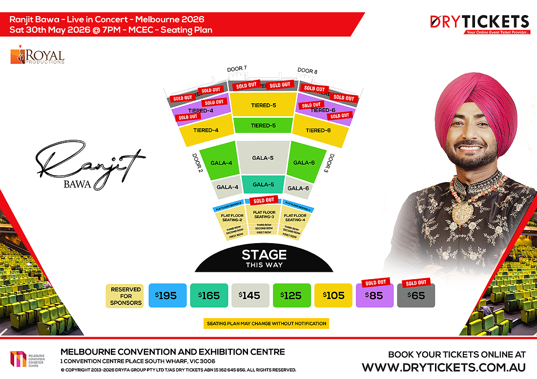 Ranjit Bawa Live In Melbourne 2026 Seating Map